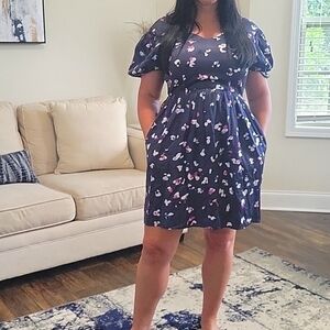 LAROQUE Original Navy Blue Mini Dress Puff Sleeves Size Small